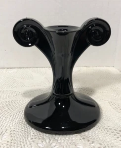 Vintage Elegant Fostoria Glass Black Amethyst Grecian Scroll Candle Stick Holder - Picture 1 of 6
