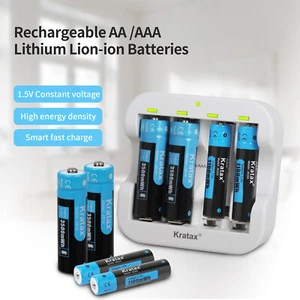 Li-ion AA AAA Battery Charger with 1.5V AA AAA Rechargeable Lithium Batteries - Picture 1 of 11