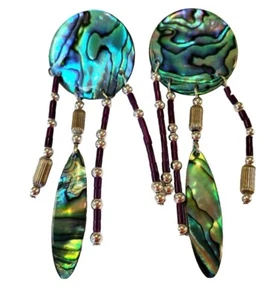 Stunning Abalone Earrings Dangle Drop Beach Fashion  Ocean Beauty Colors Mermaid - Picture 1 of 6
