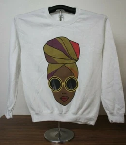 Woman With Headwrap & Sunglasses Graphic Long Sleeve Sweatshirt Small White - Picture 1 of 6