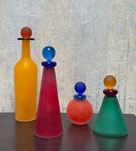4 botellas esmeriladas de vidrio artístico italiano de Murano Franco Moretti - Imagen 1 de 10