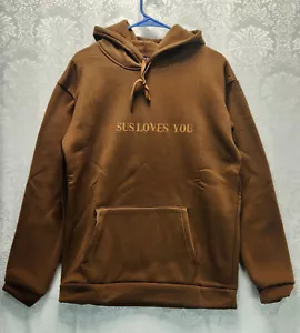 Brown Unbranded 'Jesus Loves You' Scripture Hoodie Size M - Picture 1 of 3
