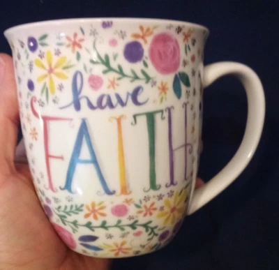 Pfaltzgraff 16 oz White Porcelain Ceramic"Have Faith"Coffee Cup Colorful Floral  Foto 1 de 4