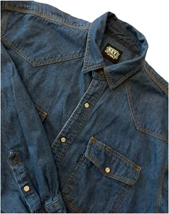 Key Dark Denim Pearl Snap Shirt Mens XL Workwear Long Sleeve Western Heavyweight - Picture 1 of 6