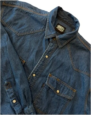 Key Dark Denim Pearl Snap Shirt Mens XL Workwear Long Sleeve Western Heavyweight - Image 1 of 4