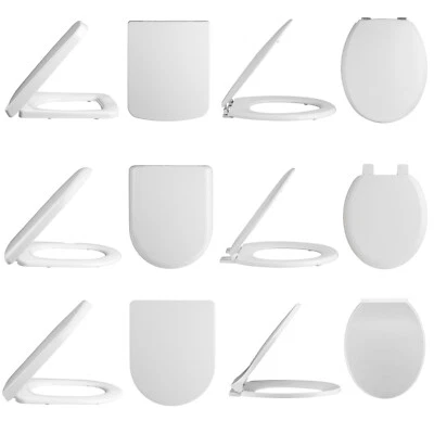 Modern Soft Closing Toilet Seats Round Square D-Shape Bathroom White Easy Clean