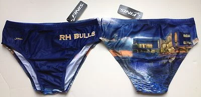 FINIS Male Water Polo / Swimming Brief (Navy Blue / Print) Sizes 26-34 NWT