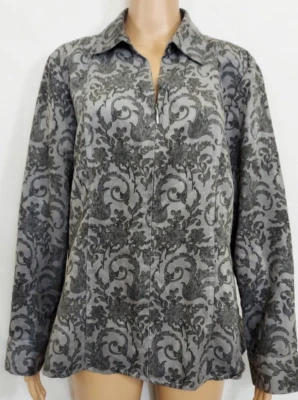 CROFT & BARROW Blusa Chaqueta Talla XL Gris Estampado Paisley Cremallera Completa Chaqueta Foto 1 de 4