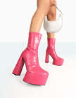 Women Block Heel Mid Calf Boots Croc Print Round Toe Platform Sole Ladies Shoes