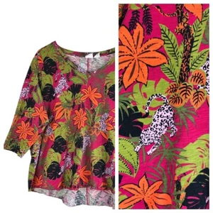 C&C California Sz 3X 22 24 Top Tunic Shirt Tee Tropical Floral Leopard Boho - Picture 1 of 7
