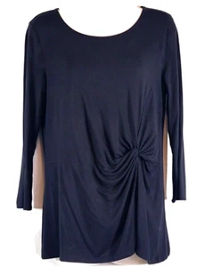 Alfani Women S Body Wrap Round Neck 3/4 Sleeve Tunic Top Blouse Black Rayon Blnd - Picture 1 of 10