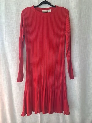 Винтажный твердый красный Coldwater Creek длинным рукавом трикотажа ребристый платье размер большой - Изображение 1 из 3