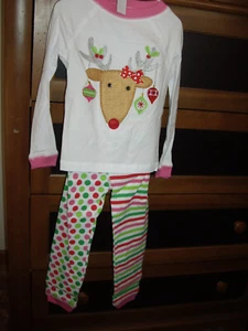 Neu mit Etikett Mädchen Größe 3T Mud Pie 2-teiliger Weihnachtspyjama Rentier Applikation gemischter Druck  - Bild 1 von 4