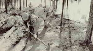 1974 Drahtfoto Feuerwehrmänner von Acoma Pueblo Indianer bekämpfen Waldbrand in New Mexico - Bild 1 von 2
