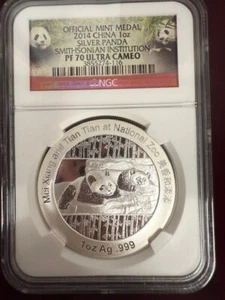 2014 China Panda Smithsonian Institution NGC PF70 Ultra Cameo 1oz Silver in Box - Picture 1 of 4