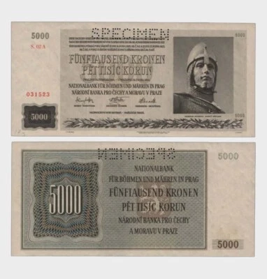Bohemia and Morava - 1944 - 5000 Korun - SPECIMEN - "aUNC+"  #CO5860 - Image 1 of 4