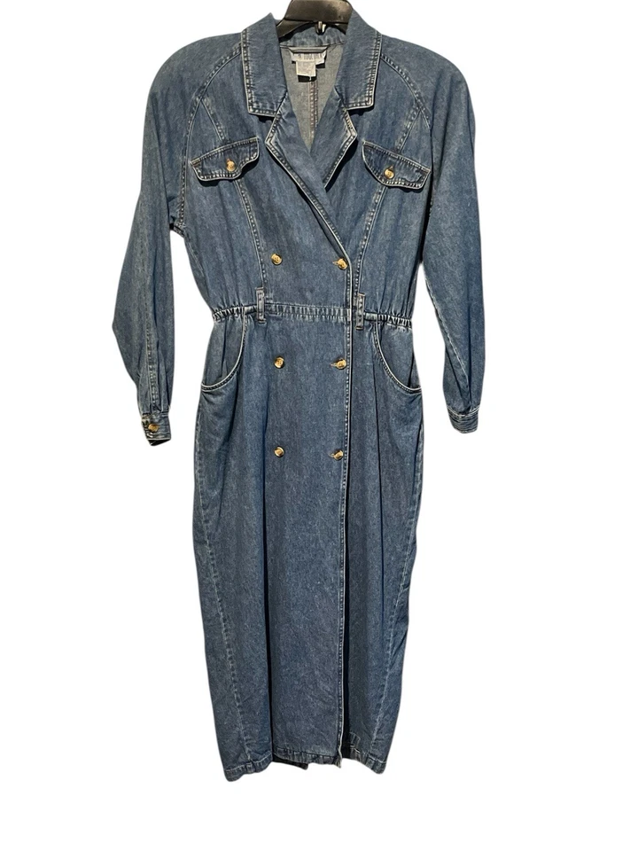 Maxi denim vintage con botones de doble botonadura talla 10 Foto 1 de 4