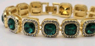 Pulsera Imitación Esmeralda Y Oro Estrás Bling Disfraz Halloween 8" Foto 1 de 4