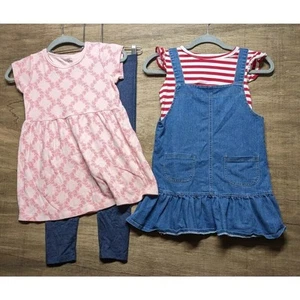 Girls Size 7 Denim Lot of 2 Outfits Pink Tunic Leggings Red White Jeans Jumper - Picture 1 of 18