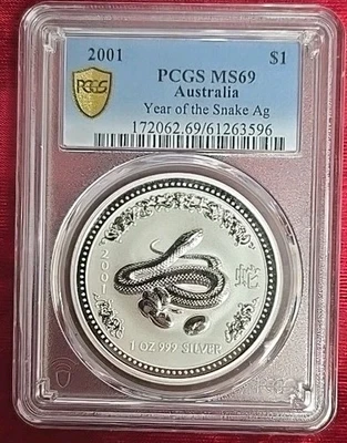 2001 $1 Australia Silver Year of The Snaks PCGS MS-69 - Image 1 of 4