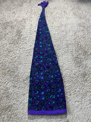 Винтажный 1990-х черепаха меха длинный острый лыж зимняя шляпа геометрический фиолетовый зеленый ретро - Изображение 1 из 4