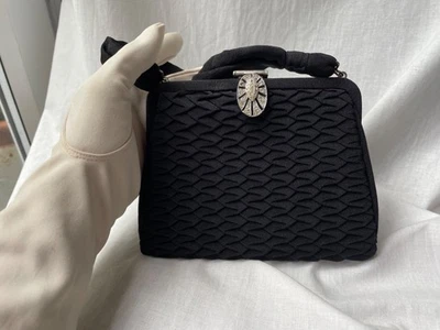 Original Vintage 1930s ART DECO Black Crepe + Crystal Evening Clutch Bag - Image 1 of 4