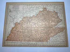 1925 "Copper" KENTUCKY & TENNESSEE Map fm 1925 Rand-McNally Atlas SEE DESCRIP - Picture 1 of 3