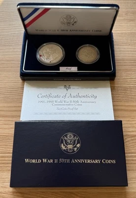 1991-1995 World War II 50th Anniversary Commemorative 2 Proof Silver Clad Dollar - Image 1 of 3