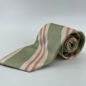 Gestreifte Herren Krawatte Grün Rosa Creme Palmenmuster Elegant Accessoire - Bild 1 von 5