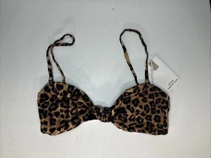 Good American Leopard Print Spaghetti Strap Knotted Bandeau Swim Top X Small NWT - Picture 1 of 5