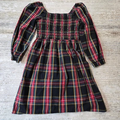 Vestido de popeline Crewcuts mistura de algodão manga comprida manchado 10 xadrez tartan de férias  - Imagem 1 de 4