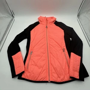 Calvin Klein Athletic Jacket Womens M Neon Orange Black Quilted Zip - Picture 1 of 7