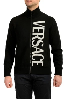Versace Men's Wool Knitted Logo Print Full Zip Cardigan Sweater US L IT 52 - Image 1 of 4