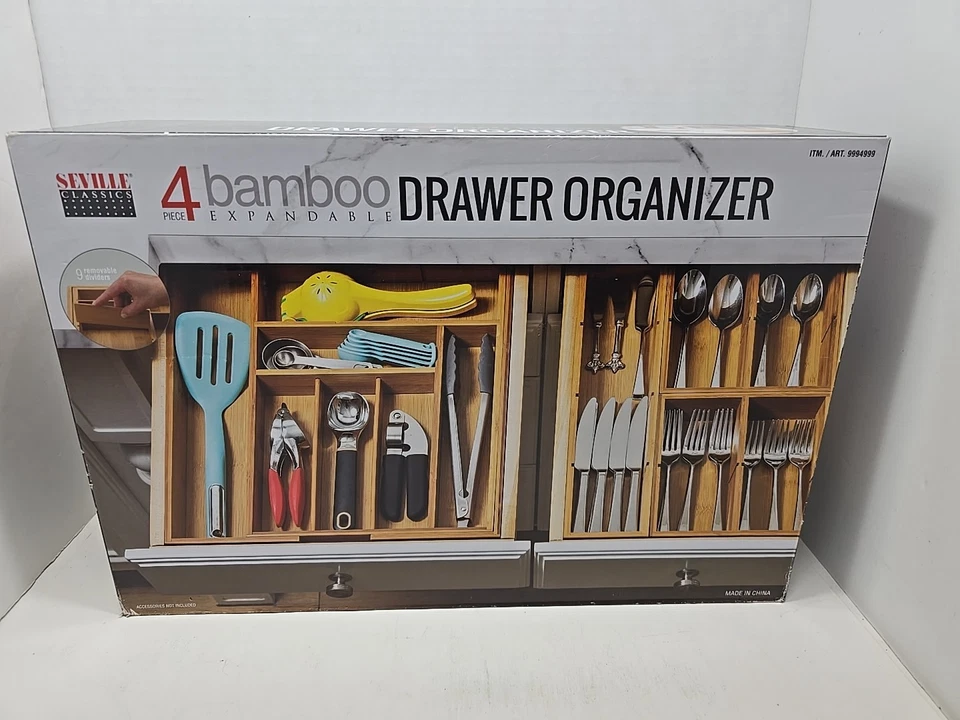 Seville Classics Bamboo 4-Piece Expandable Drawer Organizer Set - Image 1 of 4