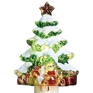 Roman Snow Covered Christmas Tree 5 Inch Acrylic Swivel Plug-in Night Light - Picture 1 of 4