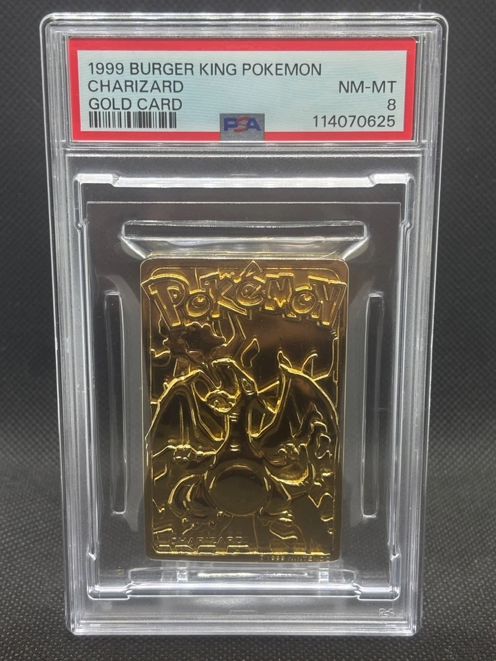 1999 PSA 8 NM-MINT BURGER KING POKEMON CHARIZARD GOLD METAL CARD - Image 1 of 2