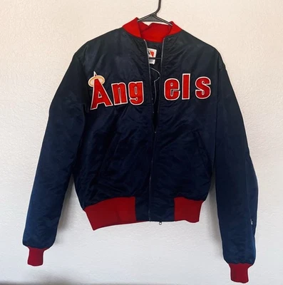 Chaqueta de satén bombardero cremallera completa MLB California Angels talla M azul marino de colección Foto 1 de 4