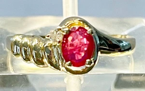 Oval Brilliant Ruby and Diamond 14k Yellow Gold Ring Size 6.75 - Picture 1 of 9