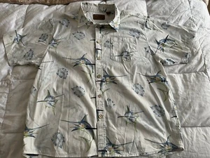 Clearwater Herren Hemd XL 100% Baumwolle Kurzarm Hawaiihemd Fisch & Blumen - Bild 1 von 6