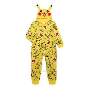 POKEMON Boys Pajamas Size 8 Union Suit One Piece Blanket Sleeper Hoodie Zips - Picture 1 of 3