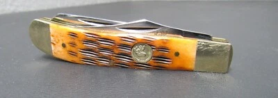 Cuchillo de bolsillo con mango de hueso y melocotón trampero bala 2 hojas cola blanca Foto 1 de 4