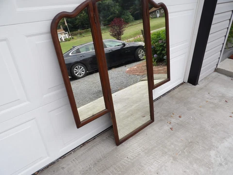 Antique 3 Piece Folding Vanity Dresser Washstand Wall Mirror Only Repurpose Cover