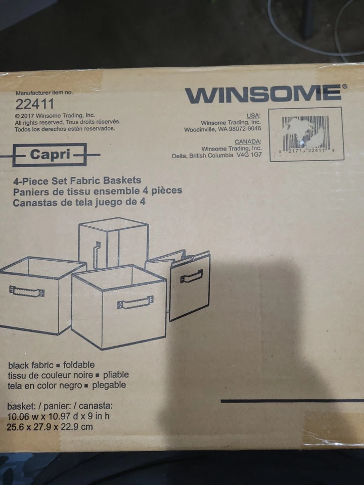 Winsome Transitional Juego de 4 Cestas de Tela Negra 22411 Foto 1 de 2