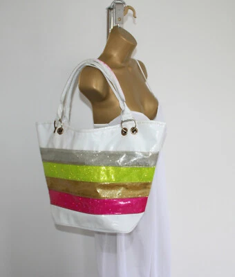 Bolso de hombro vintage charol blanco con correas multicolores vacaciones playa Foto 1 de 4