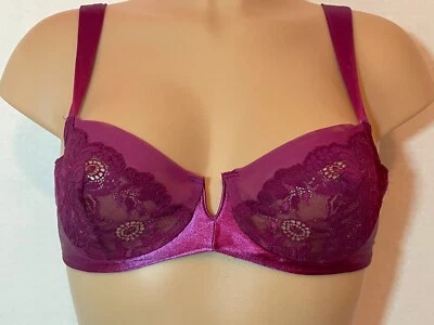 Sujetador De Colección VICTORIA'S SECRET Segunda Piel SATÉN Y ENCAJE 36B Sedoso Suave Ciruela Floral Foto 1 de 4
