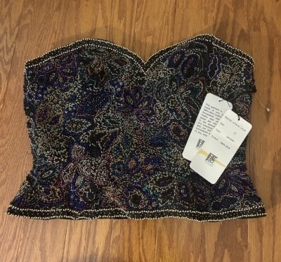 VTG | Oleg Cassini Black Tie Formal Silk Corset Bustier | Large | Sequin Beaded - Image 1 of 4