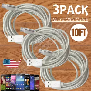 3 Pack 10FT Micro USB Fast Charging Cable For LG Motorola Samsung Android Phone - Picture 1 of 12