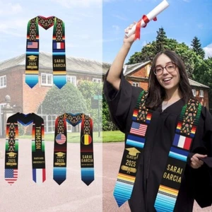 Personalized Graduation Sash with Name, School, Flag & 2025 Class Year - Picture 1 of 10
