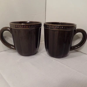 Roscher & Co HOBNAIL Green & Brown COLLECTION Coffee Mugs set of 2 - Picture 1 of 4