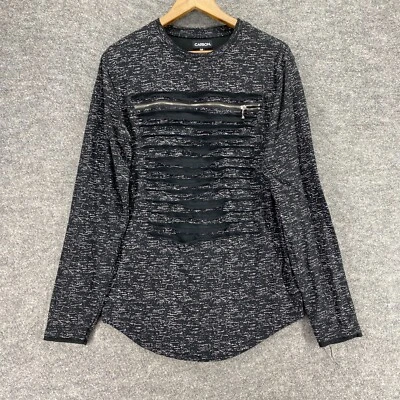 碳纤维运动衫男式 M 中号黑色条纹拉链长袖棉质常规 — 第 1/4 张图片